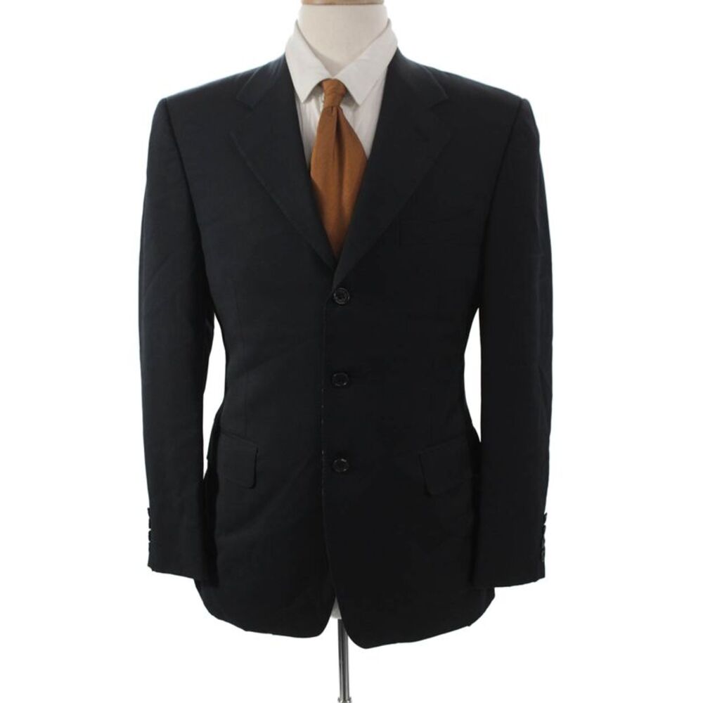 Canali Mens Black Solid Wool Blazer Size 40